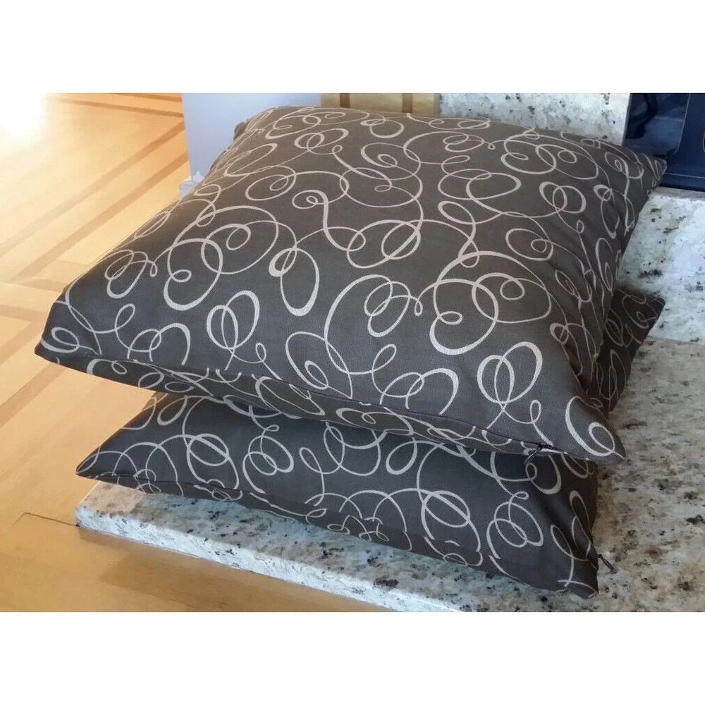 Mill Creek Throw Pillow Covers Brown Geometric Swirls 20x20 Zippered Pair NEW